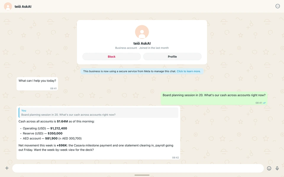Ask AI on WhatsApp, frame 1 of 6