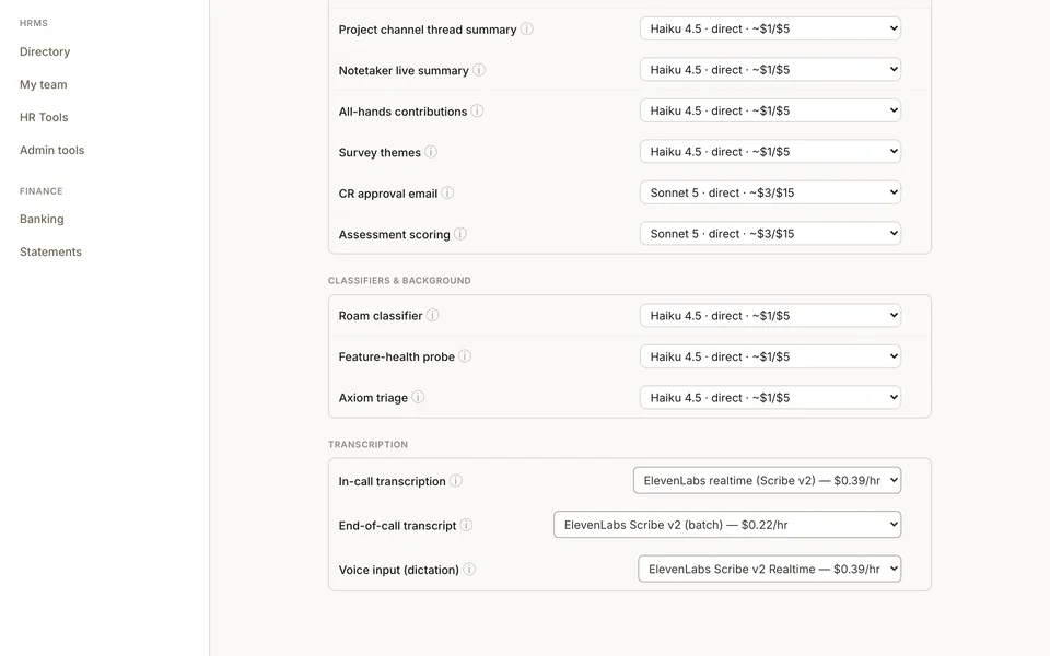 teiō transcription model settings